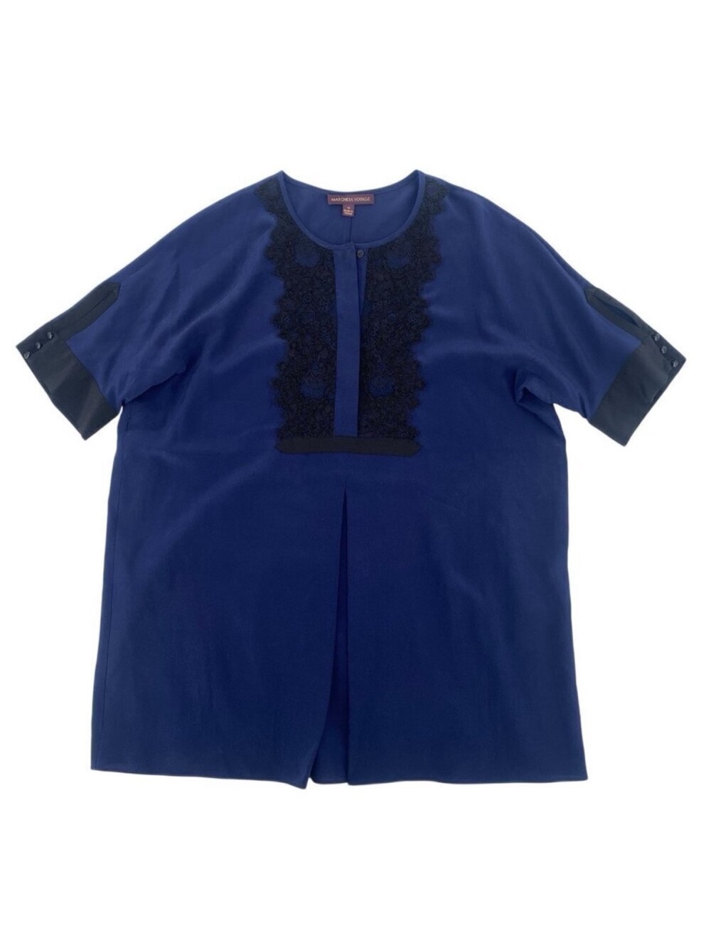 Marchesa Voyage  Size 12 French Navy Black 100% Silk Lacebib Blouse